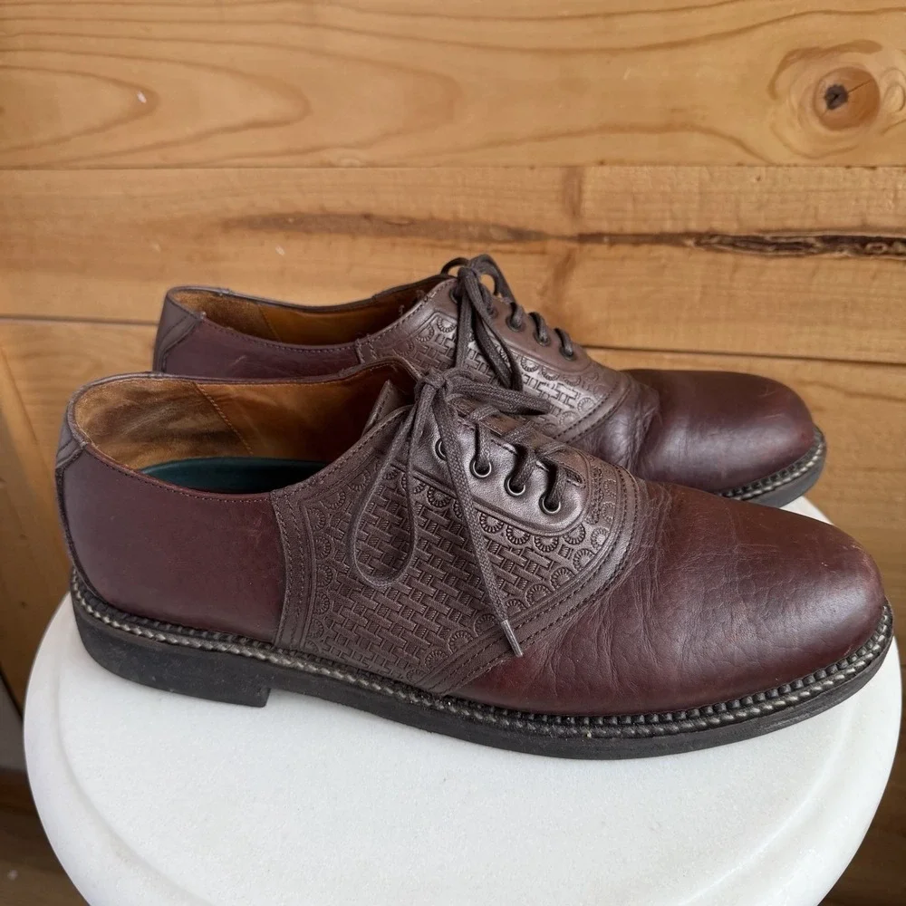 H.S. Trask Brown‎ Bison Leather Bozeman MT. Collection Oxford Derby Shoes Sz 11